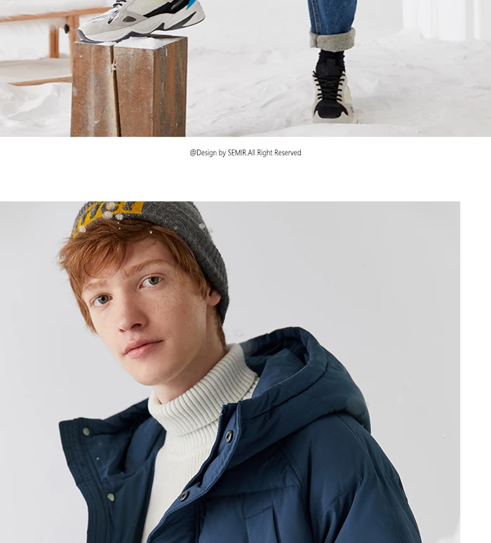 SEMIR, мужской пуховик, свободный,, зима, новая Корейская версия, длинное пальто, повседневное, с капюшоном, толстое, утиный пух, пальто