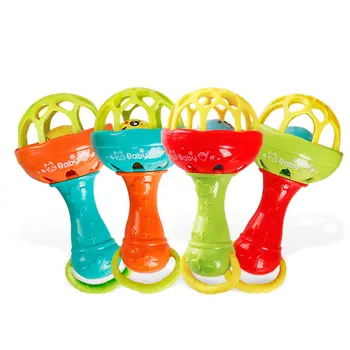 

Fun games baby soft rubber teether rattle rod multi-functional baby rattle stick with teether baby hand holding toy
