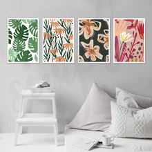 Green Leaf Plant Painting on Canvas Flower Botanical Nordic Wall Poster Print Scandinavian Decor Image Home Art Decor