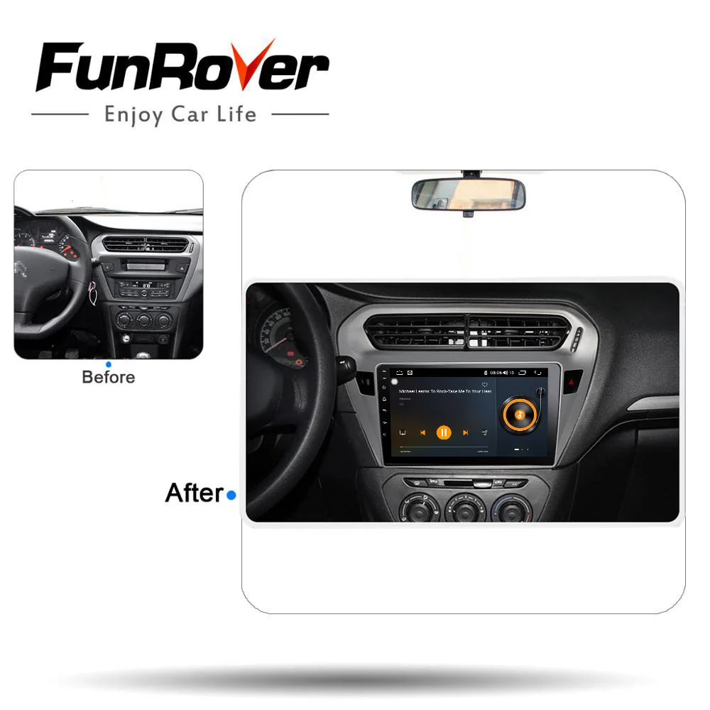 Funrover ips для peugeot 301 Citroe Elysee- 2din android 9,0 автомобильный Радио мультимедийный плеер авторадио gps Navi 4G 64G dvd