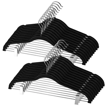 

12 Pcs Adult Pants Rack Flocking Hanger with Clip Non-Slip Clothing Store Shelf Drying Rack Plastic Hanger