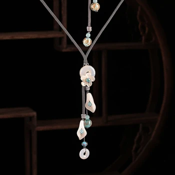 

Fashion Simple New Long Rectangle Women Pendant Necklace Rope Chain Flower And Amulet Necklace For Girl Women Jewelry