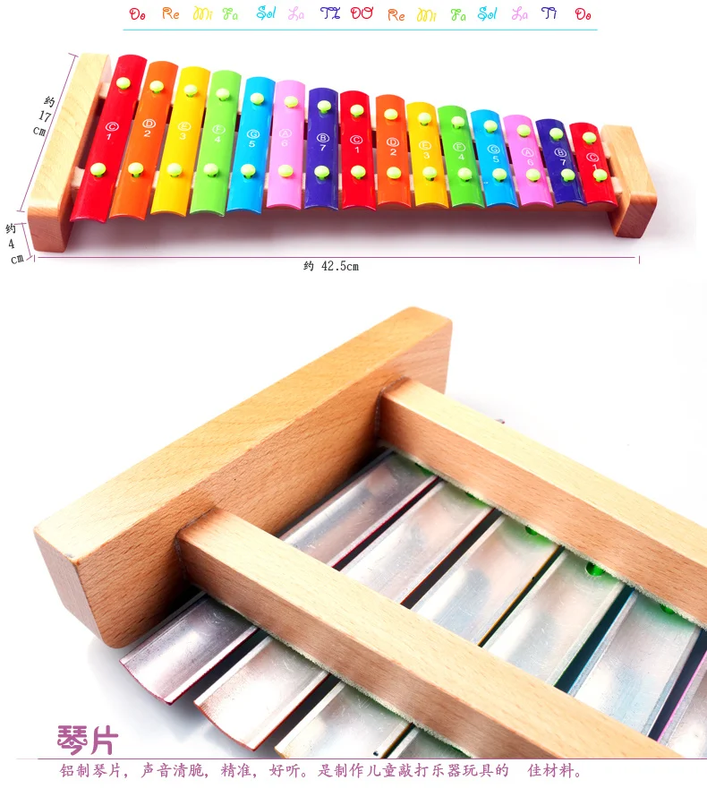 Children Hand Knock Xylophone 15 Sound Profession Percussion Instrument Aluminium Plate Wood Adult Students Baby Music Education