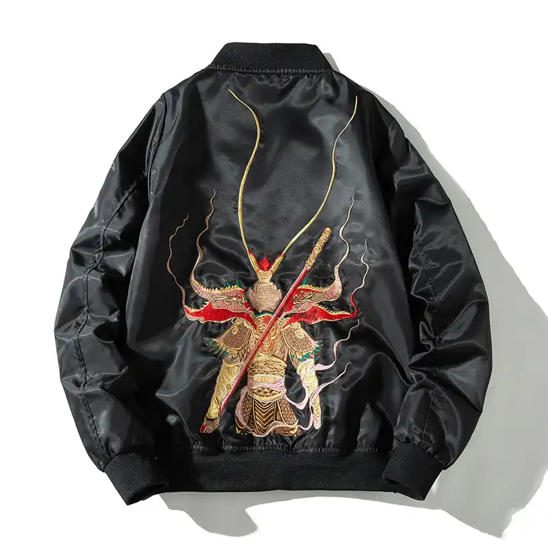 Mens Spring Vintage Gold Tiger Embroidery Zipper Jacket Mens Hip Hop Casual Thin Coats