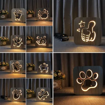 

3D LED USB Night Light Wooden Dog Paw Cat Wolf Head Animal Lamp Novelty Kids Bedroom 3D Decoration Table Lamp Child Gift