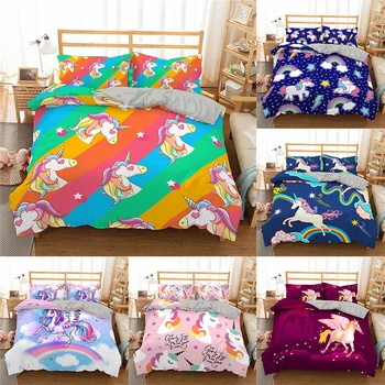 

Unicorn 3D Bedding Sets Microfiber Printed Duvet Cover Set Baby Single Twin Double Full Queen UK/US King Size