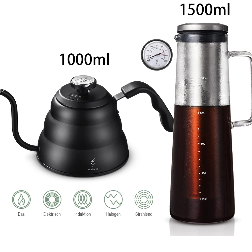 US $25.22 V60 Drip Dripper Sets Coffee Filter 1500ml Heatproof Cafe Server Kettle Filters Coffee Pot Cold Dripper Barista Tools