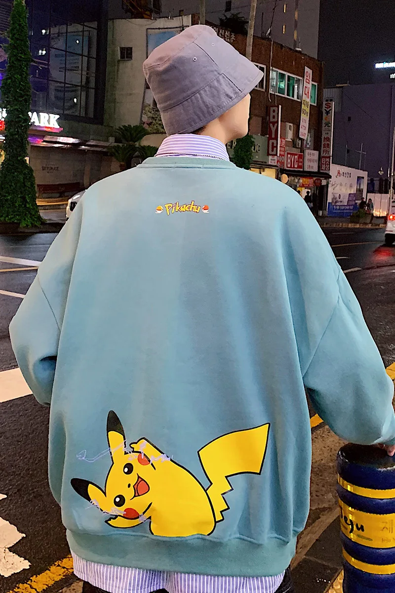 Новые толстовки с покемонами корейский стиль Мода Harajuku Студенческая уличная Пикачу Топ Толстовка мужская