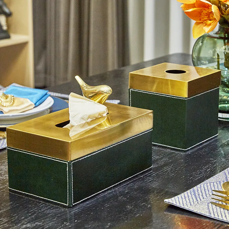 

Bathroom Tissue Box Desktop Organizer Metal & Leatherwear Restaurant Paper Rack/Holder European Style Tabletop Ornaments