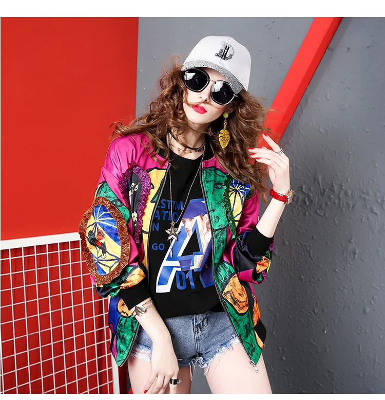Best  Fashion Designer Printed Women Baseball Jackets Coats Spring Autumn Long Sleeve Fashion Casual Loos