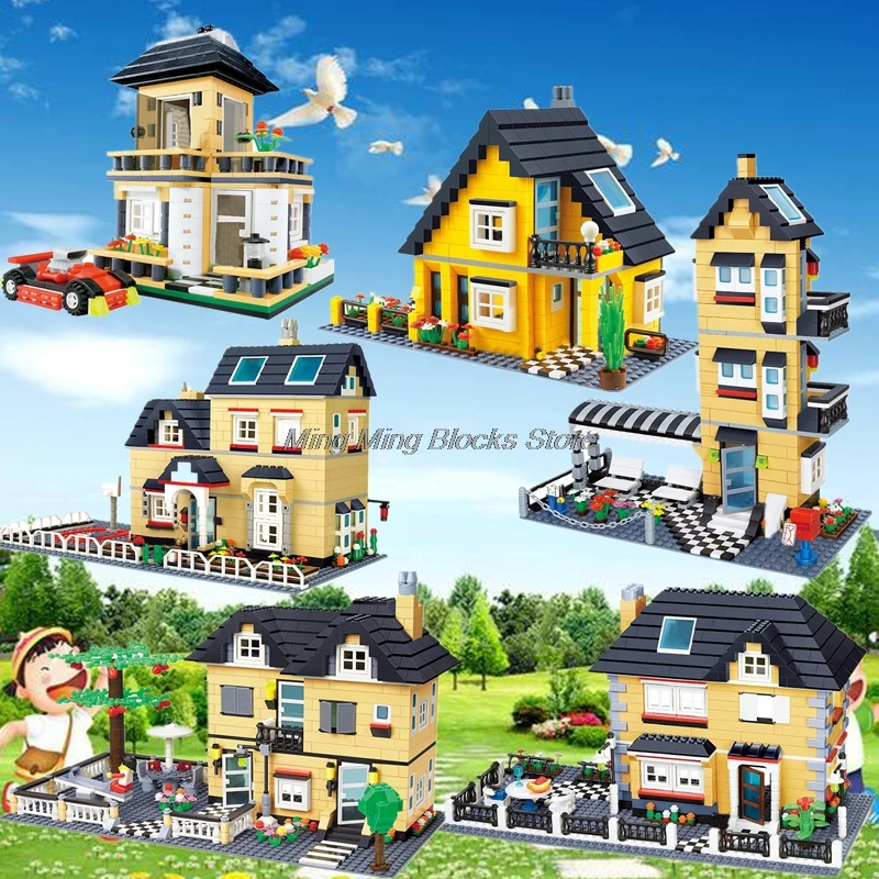 Legoingly City Street View Villa House Garden Hotel Building Blocks Figures Toys For Children Compatible LEGOeing Creator Sets
