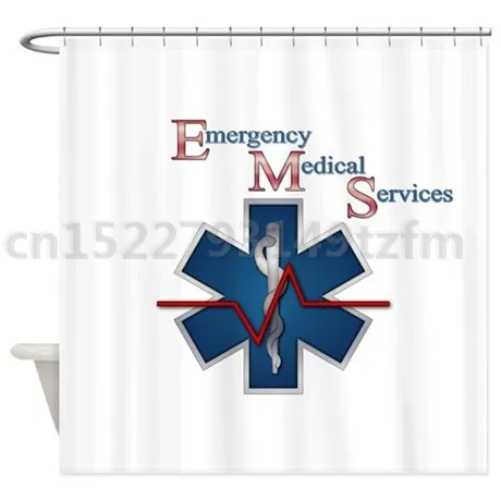 Waterproof Shower Curtains EMERGENCY MEDICAL SERVICE shower curtain Print Polyester Fabric Bathroom Curtain With 12 Hooks