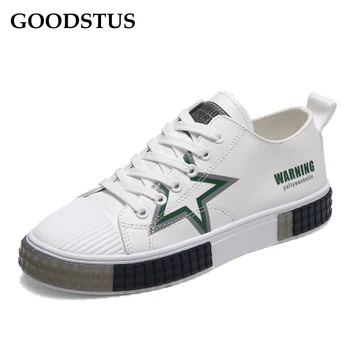 

GOODSTUS Men Canvas Shoes Star Logo Solid Simple Style Lace-Up Breathable Platform Comfortable Anti-Slip Male Shoe New Fashion