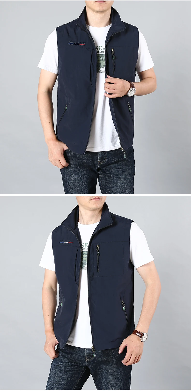 MAIDANGDI Men's Waistcoat Jackets Vest 2021 Summer New Solid Color Stand Collar Climbing Hiking Work Sleeveless With Pocket