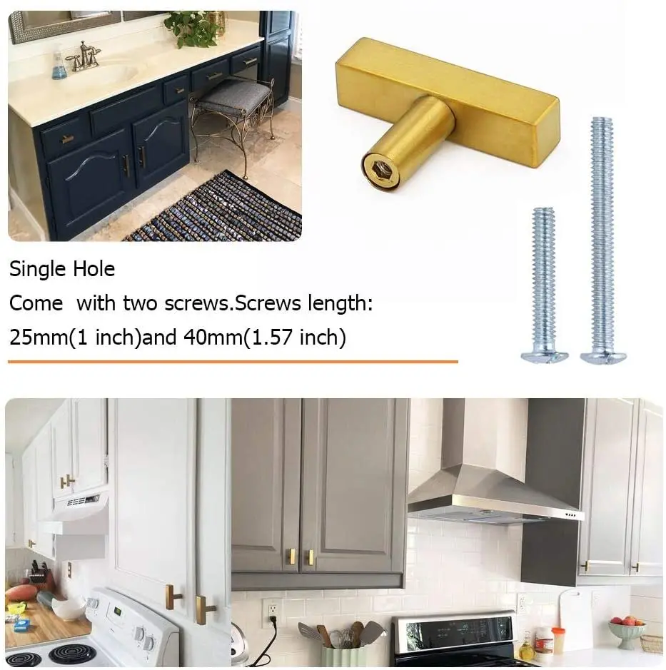 Brass Single T-Bar Kitchen Cabinet Pull