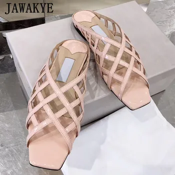 

New Hollow Outs Flat Sandals Women Slippers Peep Toe Net Leather Mules Summer Beach Shoes Celebrity Dress Slides Женские тапочки