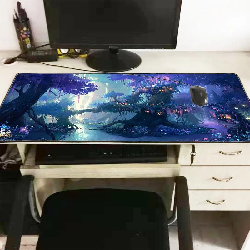  Blue Tree Space Fantasy Gaming Mouse Pad Lock Edge Large Mouse Mat Computer Laptop Mouse Pad for CS