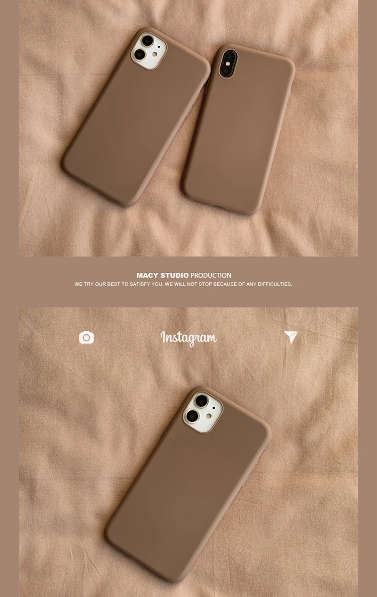 Retro brown Solid color Simple Korean Couple Phone Case Silicone Cover For coque iPhone 13 12 11 Pro Xs Max 7 8 Plus X XR case iphone 12 mini  case