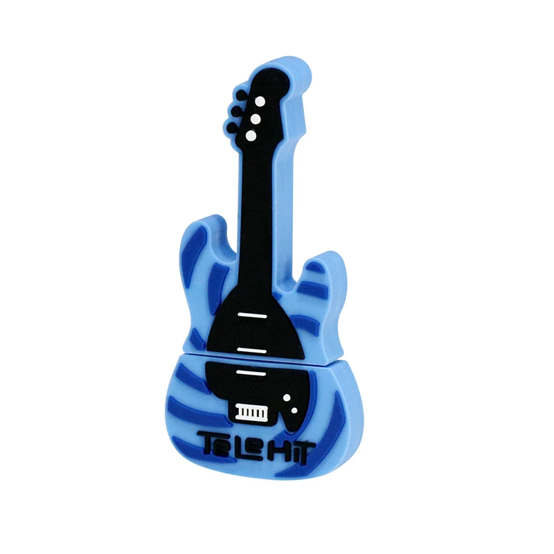 USB 2.0 Flash U disk Blue Music Electric Guitar Creative gift Pendrive 64 128GB 16 32 4 256 8 gb Pen Drive memory Stick Silicone