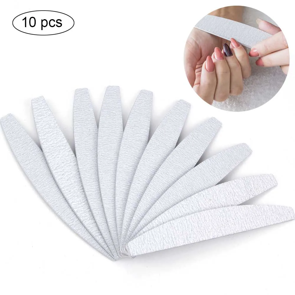 

10pcs Wooden Nail File 100/180 Half Moon Thick Sandpaper Sanding Blocks Grinding Polishing Manicure Grey Boat Nail Care Tools