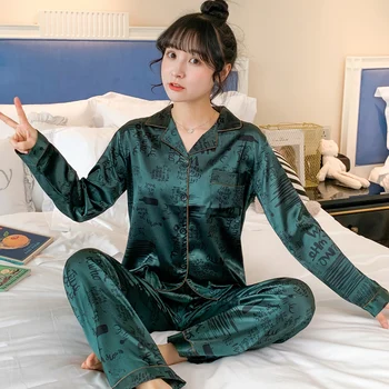 

Casual Pajamas For Women Spring Summer Silk Smooth Comfortable Pjamas For Girl 2 Pcs Female Night Sleepwear Hot Sale