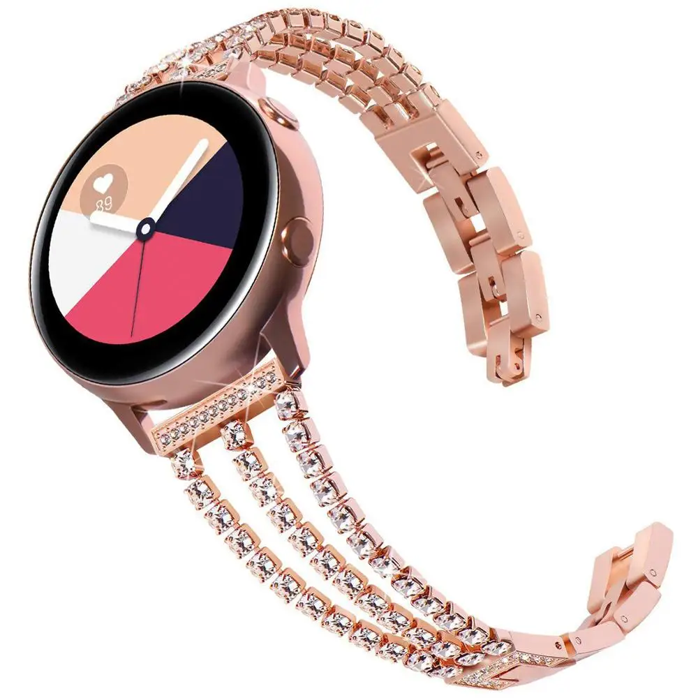 Роскошный Алмазный браслет из нержавеющей стали для samsung gear Sport/Galaxy Watch 42 мм/Active 2 ремешка 20 мм металлический браслет