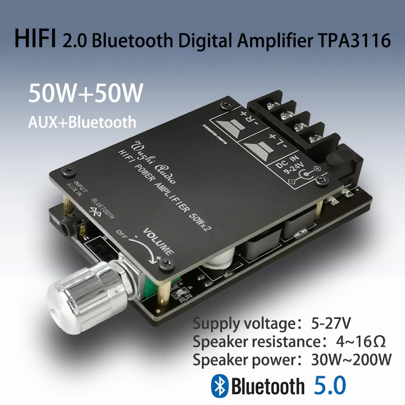 Плата цифрового усилителя мощности HIFI stereo Bluetooth 5 0 TPA3116 50WX2 усилитель звука для