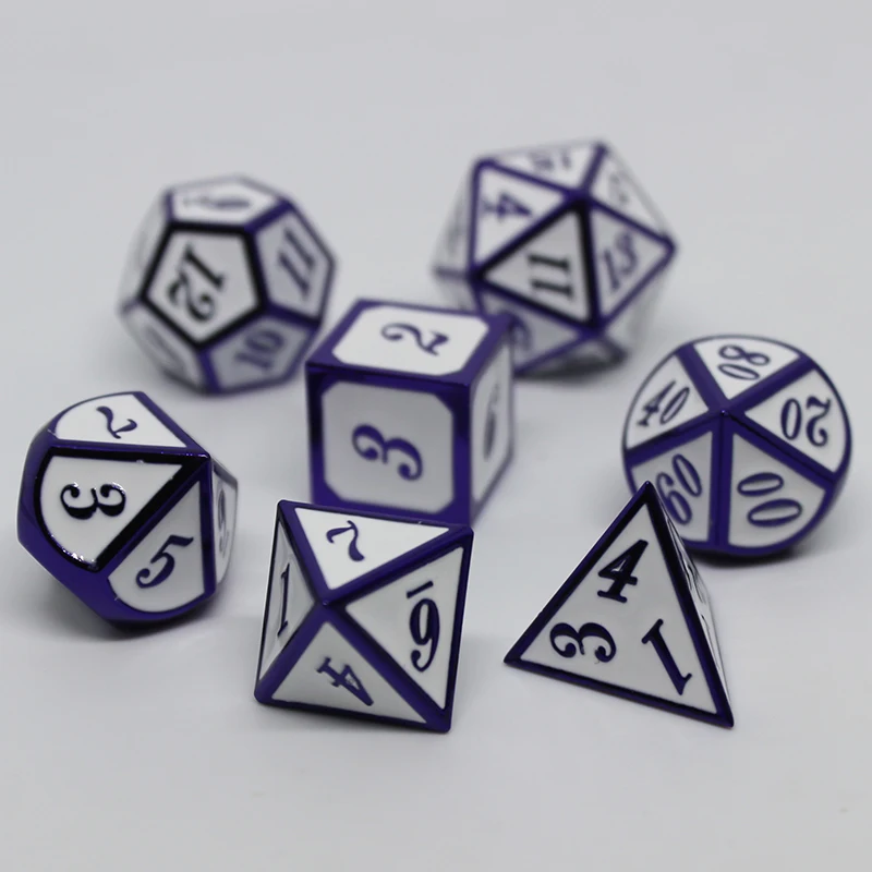 Игральные кости DND Металл РГП набор многогранных подземелья и дракон d20 10 8 настольные игры цинковый сплав белый и фиолетовый цифровой узор в кости