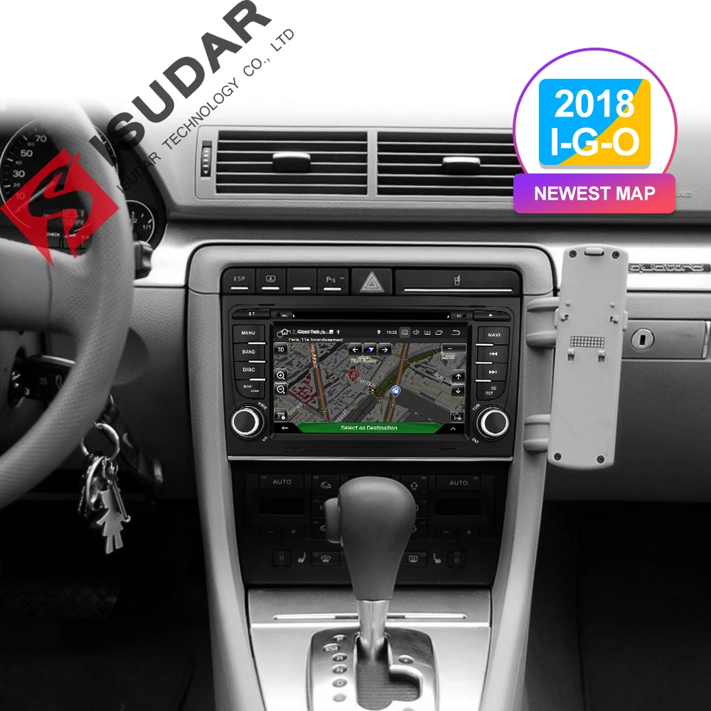 Isudar 2 Din Car Multimedia Player GPS Android 9 DVD Automotivo For Audi/A4/S4 2002-2008 Radio Quad