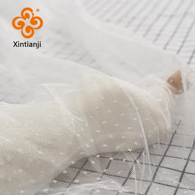 Tela Jacquard de punto de malla de encaje, tela de tul para