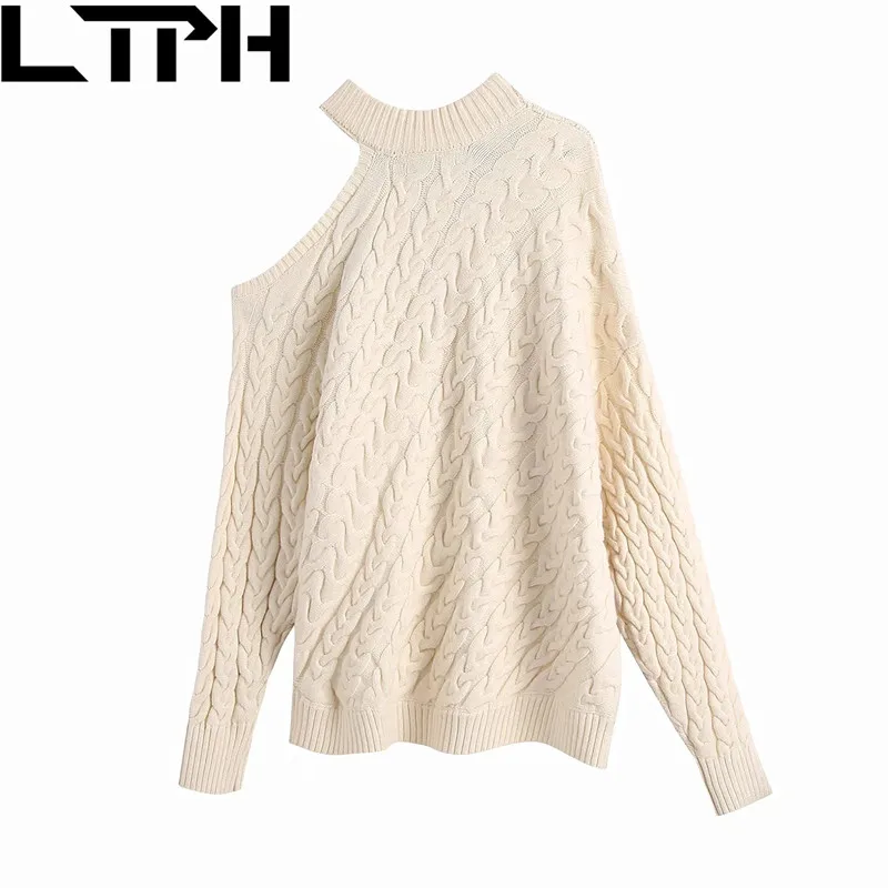 

LTPH Eight-strand woven Loose women sweaters pullovers Simple Hollow design long sleeve Knitted Sweater 2020 Autumn Winter New