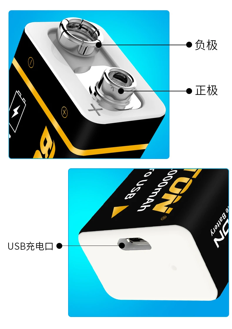 YATUO 1000mAh micro USB 9 Volt li-ion rechargeable 9v battery  6F22 9v usb battery for RC Helicopter Model Microphone Toy