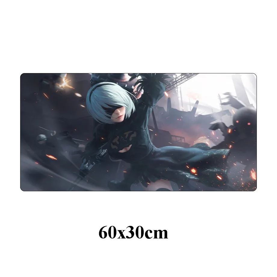 Серебристый NieR Automata коврик для мыши геймер 60x30 см большой коврик для клавиатуры запирающийся край прочный резиновый игровой коврик для мыши стол для портативного компьютера ноутбука коврик - Цвет: Серебристый