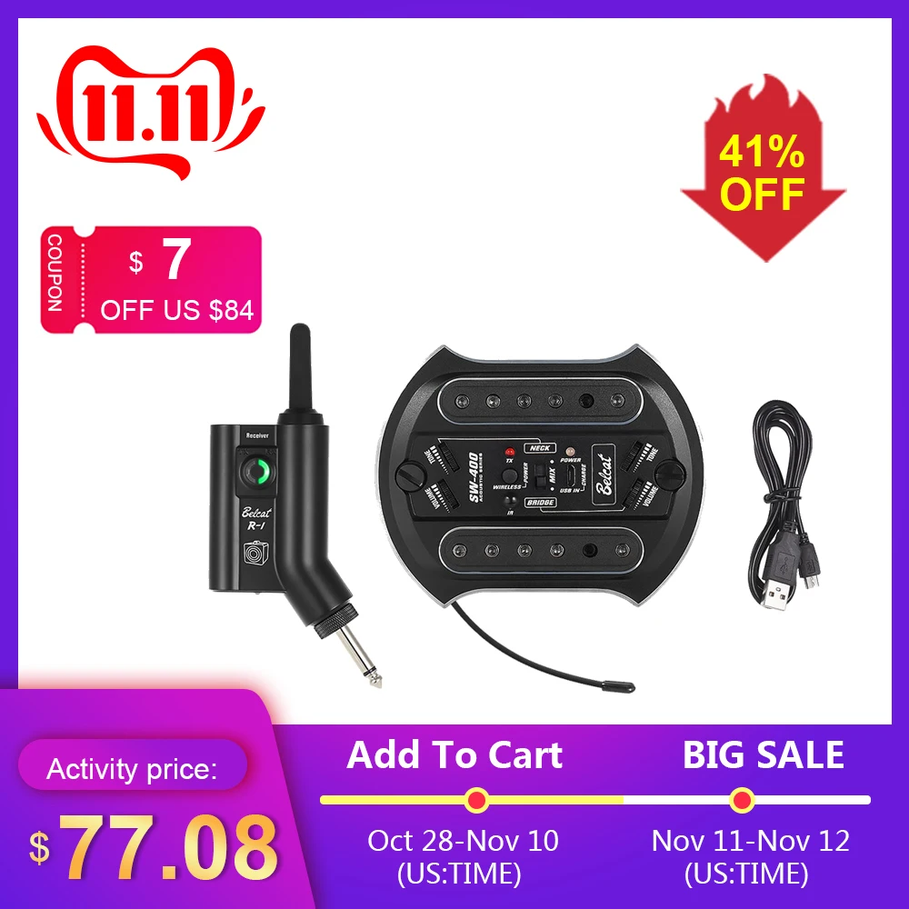 Belcat SW400 + R1 UHF перезаряжаемая Акустическая гитара беспроводная звуковая система