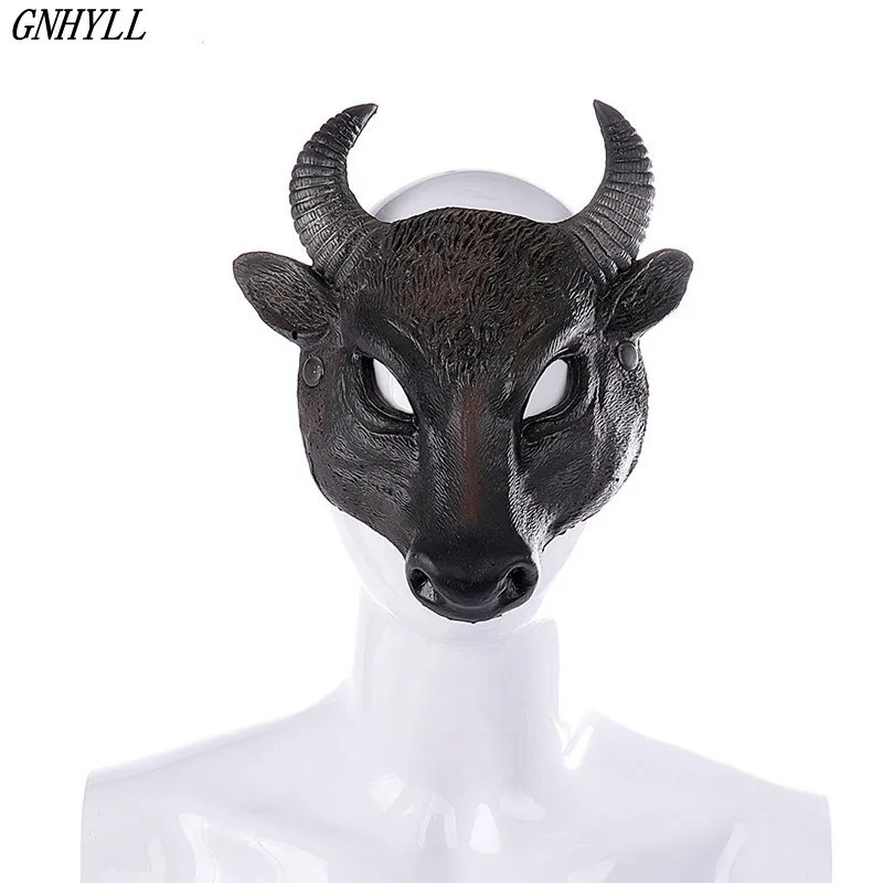 GNHYLL Halloween Carnival Party Black Buffalo Face Cosplay With OX Horn Realistic Animal Mask | Дом и сад
