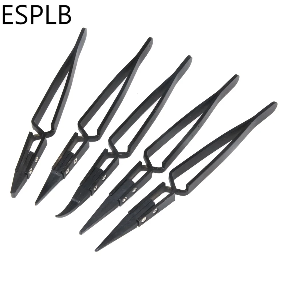 ESPLB Reverse Tweezers Black Plastic Tip Stainless Steel Handle Precision Tweezers Curved/Flat/Straight Tip Precision Tweezers