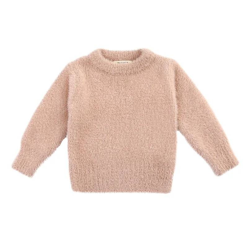 Осенне-зимний свитер из искусственного меха куницы для маленьких мальчиков и девочек, повседневный однотонный теплый удобный свитер - Цвет: Розовый