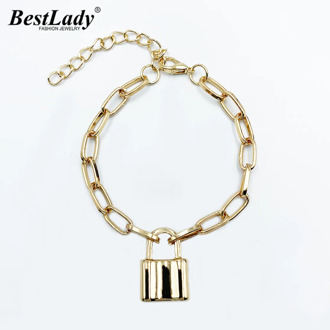 

Best lady Punk Metal Lock Chain Bracelets for Women Men Unique Vintage Link Chain Bracelets Bangles Party Gifts for Friends Hot