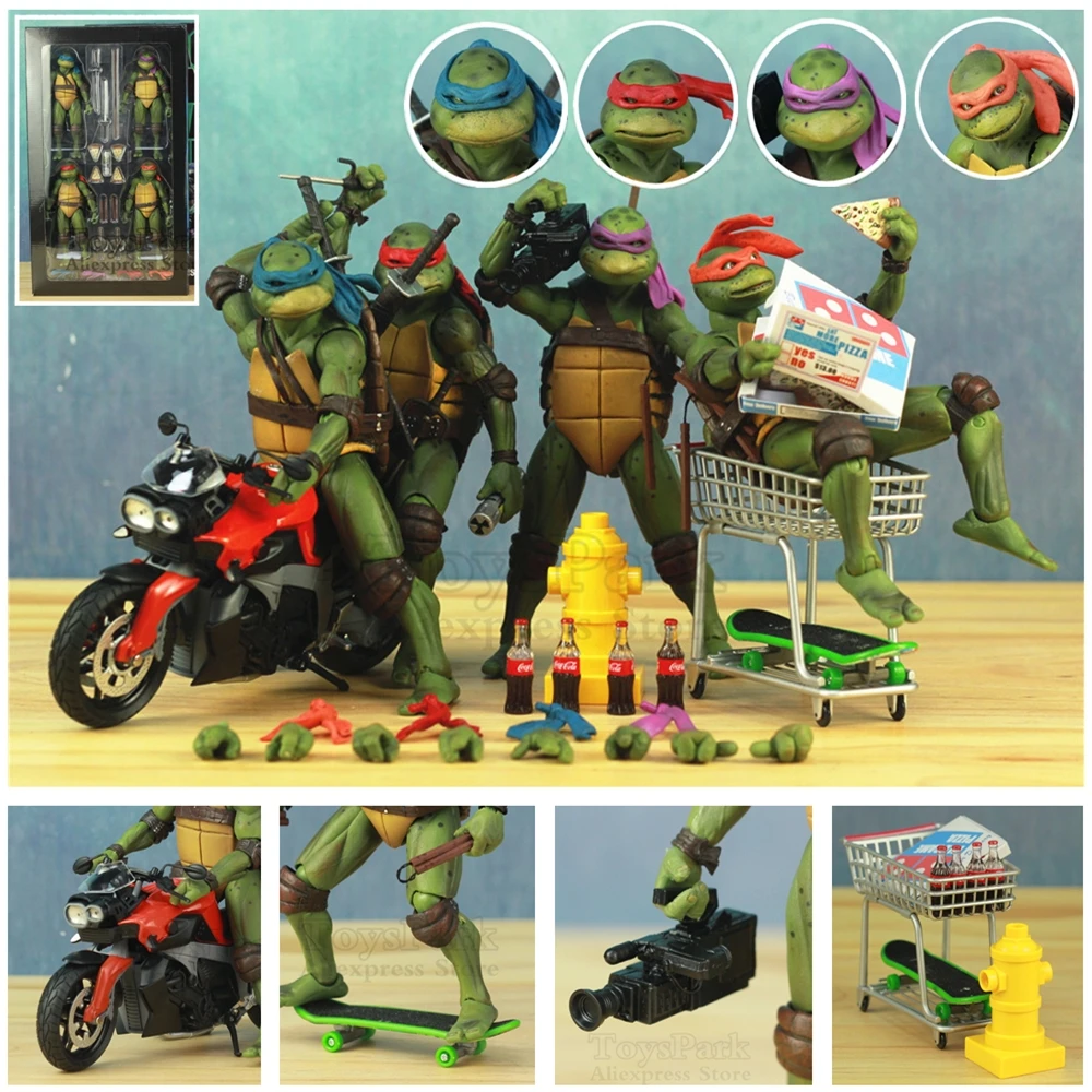 

SET of 4 1990's Turtles 7" Action Figure Raphael Leonardo Michelangelo Donatello Exclusive Movie Film Toys Doll Model KO's NECA