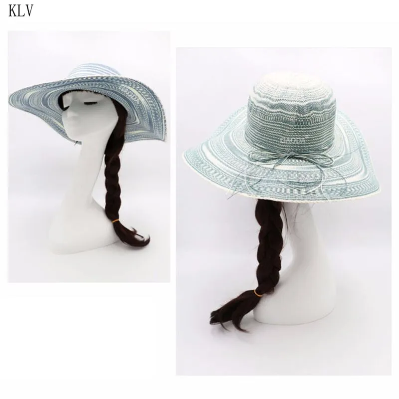 Для женщин летние ультра большой широкие поля, из соломы Sun Hat градиент контраст Цвет геометрические узоры бантом жаккардовые Пляжный набор
