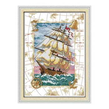 

Oceangoing Voyage Cross Stitch Set Embroidery Kits Counting Pattern 14CT 11CT White Canvas for Needlework Handicrafts Home Decor