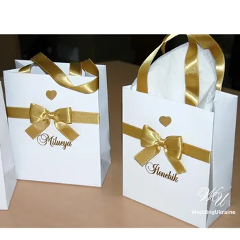 

Personalized Elegant Gold Bride's Gift bags Bridal Party Gift Bag with satin bow & name Wedding Bridesmaids Gift bags