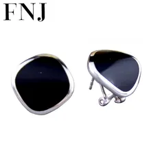 FNJ 925 серебряные серьги-гвоздики натуральный черный камень Букле д 'Орель S925 Серебряные серьги для женщин ювелирные изделия