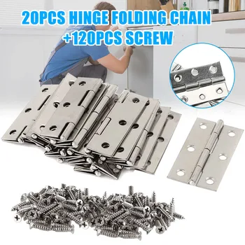 

20Pcs Folding Butt Hinges Silver Tone Home Furniture Hardware Stainless Steel Door Hinge with 120Pcs Screws L9