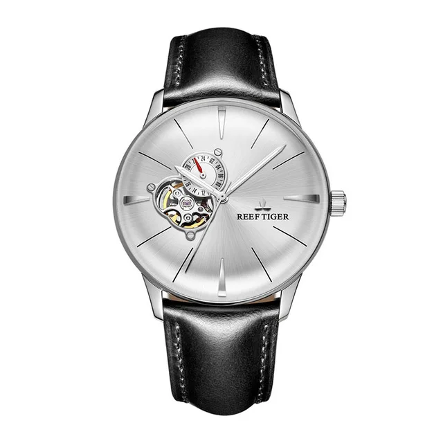 Reef Tiger бренд Tourbillon циферблат светящийся указатель автоматические часы топ роскошные механические кожаные мужские часы Relogio Masculino - Цвет: RGA8239-YWLH