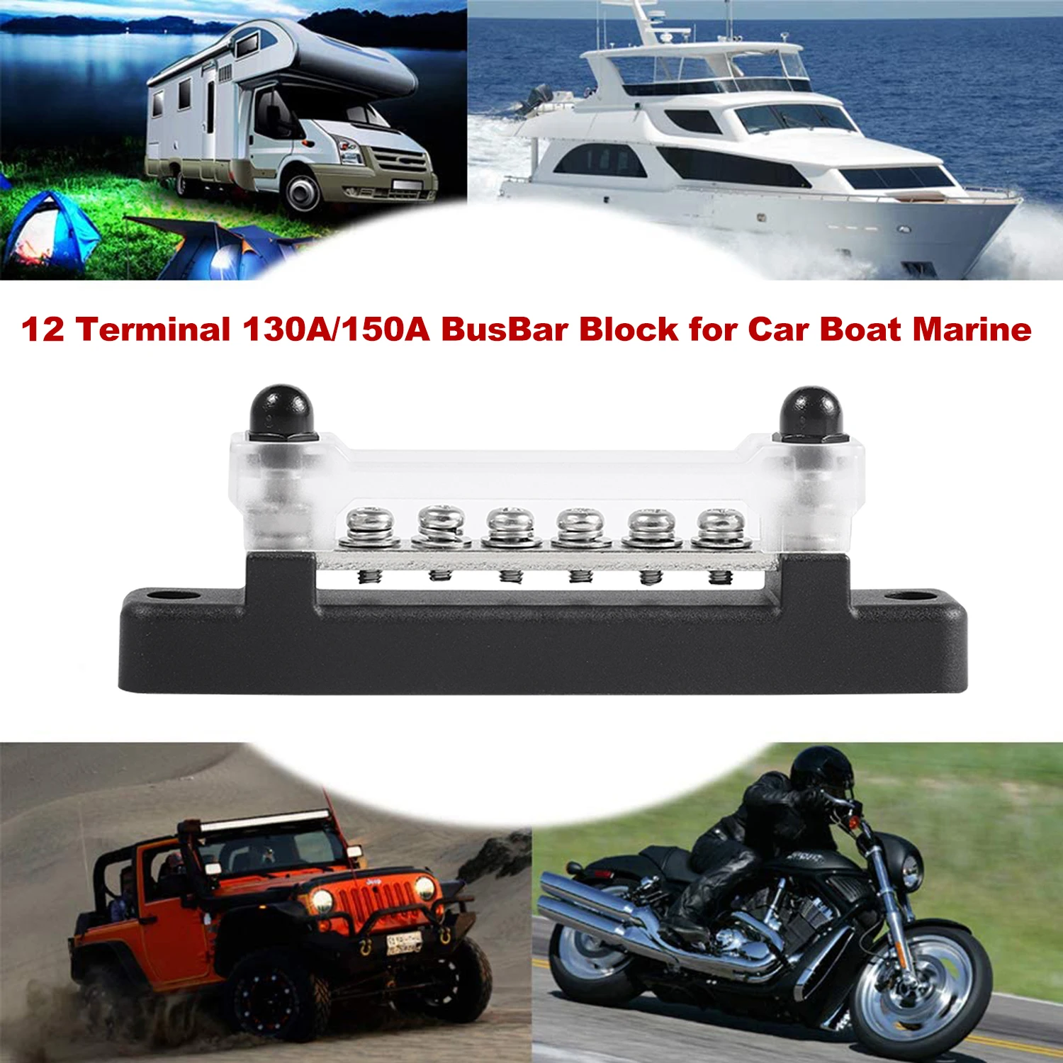 12 Terminal 130A/150A BusBar Block&Cover for Car Boat Marine Power Distribution Terminal Block M4/12 Screwsa+M6/2 Studs dropship