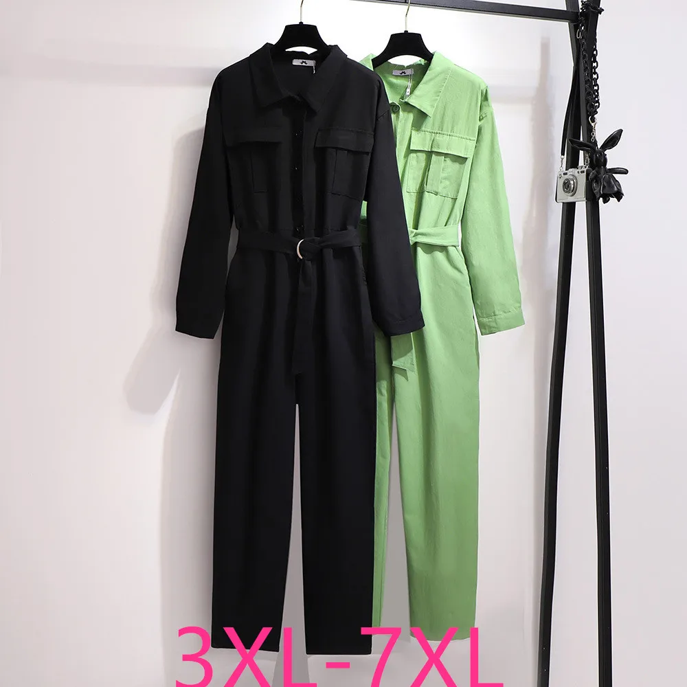 2020 spring autumn plus size jumpsuits for women large long sleeves loose casual jump suit belt black green 3XL 4XL 5XL 6XL 7XL 2020 spring autumn plus size jumpsuits for women large long sleeves loose casual jump suit belt black green 3XL 4XL 5XL 6XL 7XL