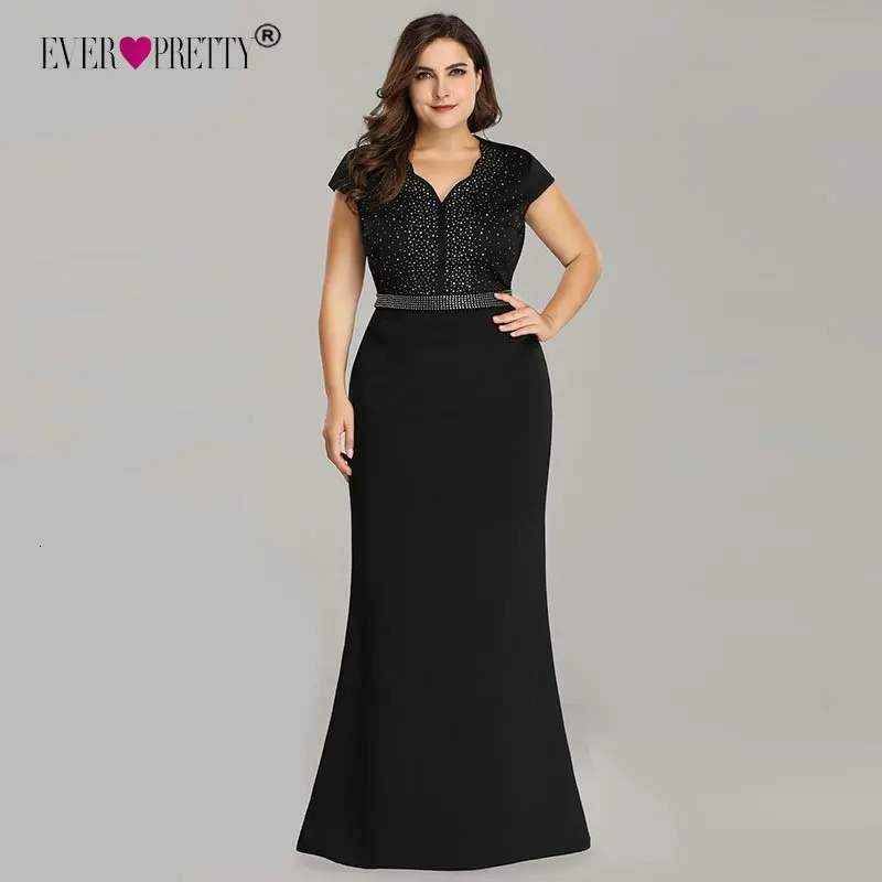 Черные вечерние платья размера плюс Ever Pretty EZ07623 элегантные длинные вечерние платья с v-образным вырезом и бусинами для свадебной вечеринки
