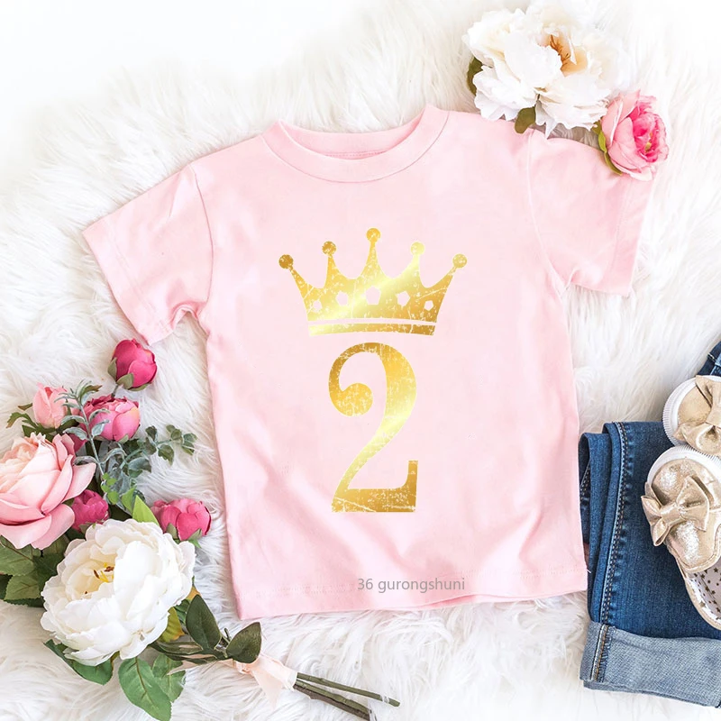 

1-7 Years Old Birthday Gift T-shirt for Girls and Boys Cute Costume T Shirts Children Clothes Summer Tops Kids Tshirt