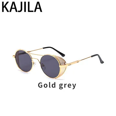 Gold Gray Круглые мужские солнцезащитные очки в стиле стимпанк, Новое поступление, Ретро металлическая оправа, брендовые дизайнерские полые Солнцезащитные очки для мужчин, 1901 - Цвет линз: Gold Gray